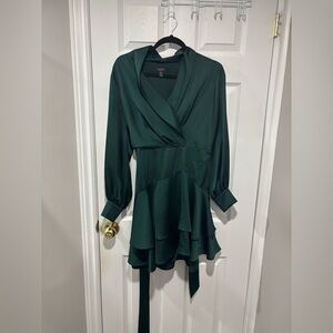 Satin Mini Dress - Emerald Green